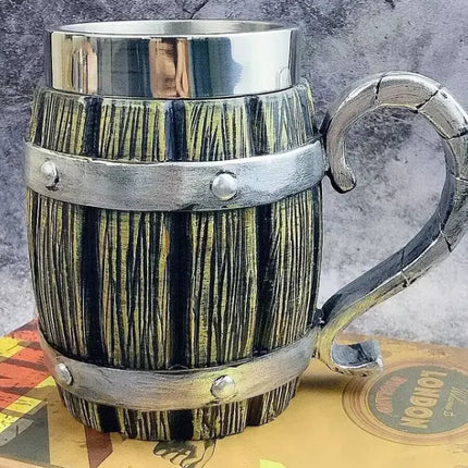 Premium Wooden Barrel Beer Mug | 550ml Novelty Craft Beer Stein with Stainless Steel Band | Perfect Beer Gift