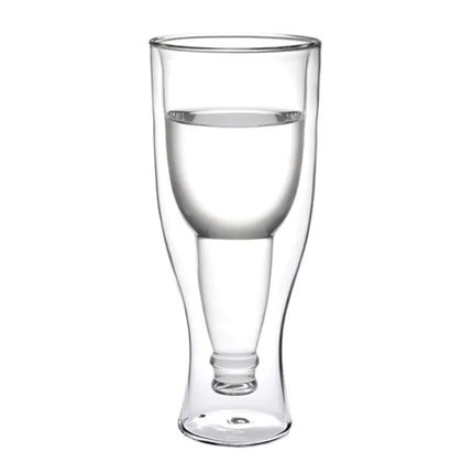 Premium Handcrafted Borosilicate Beer Glass Mug – Unique Double Wall, 350ml Transparent Craft Beer Cup